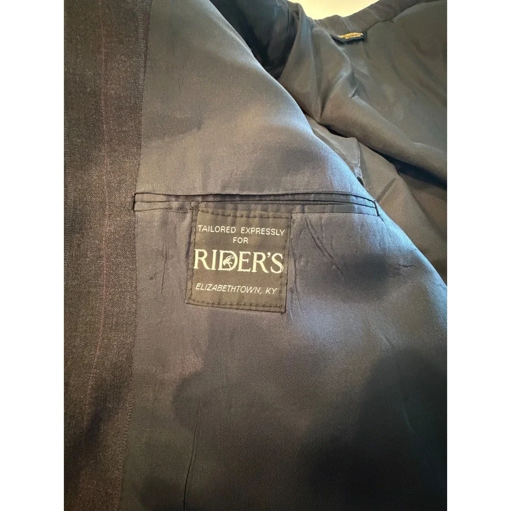 Rider's Mens Pinstripe Two Button Suit Blazer & Pleated Cuffed Pants Made in USA